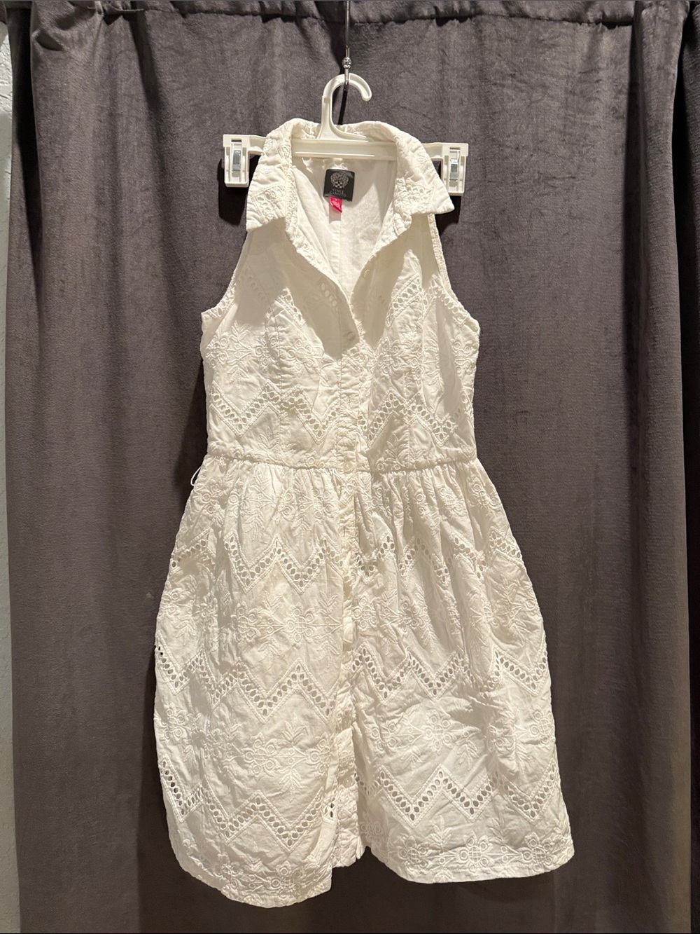 Vince Camuto White Eyelet Collared Mini Dress